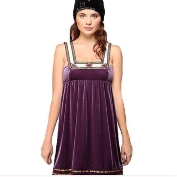 Free People Purple Amethyst Velvet Boho Dress - Picture 1 of 7